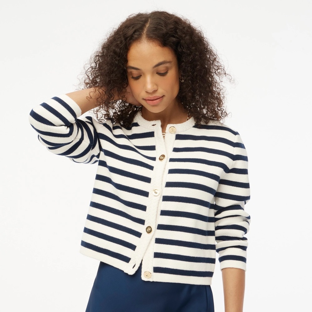 J. Crew Factory Navy and White Striped Cardigan